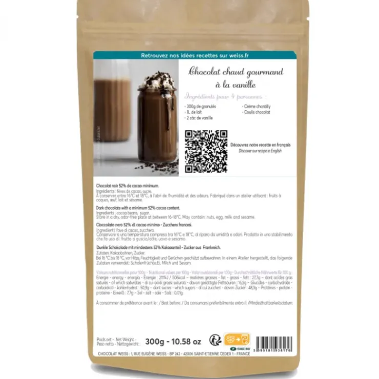WEISS Préparation pour Chocolat Chaud 300 g New