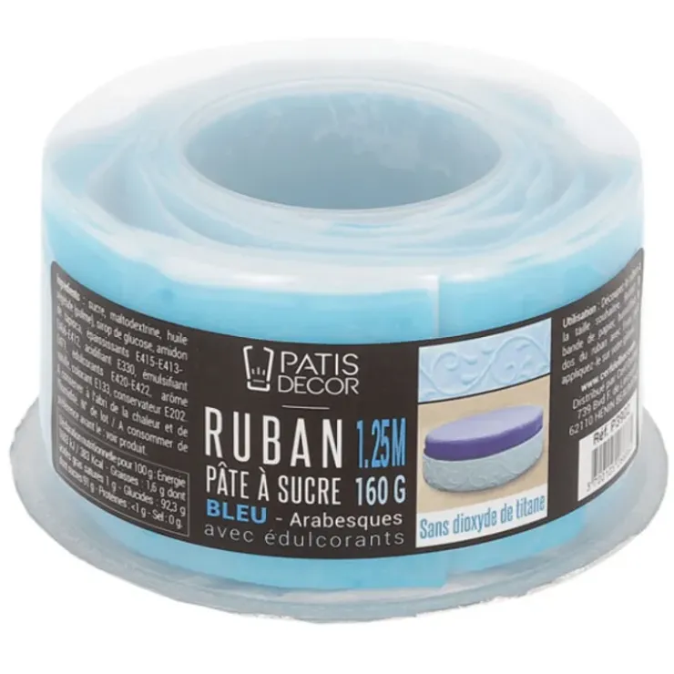 PATISDECOR Ruban Pate à Sucre Bleu Arabesque 1,25 m x H 5 cm Patisdécor