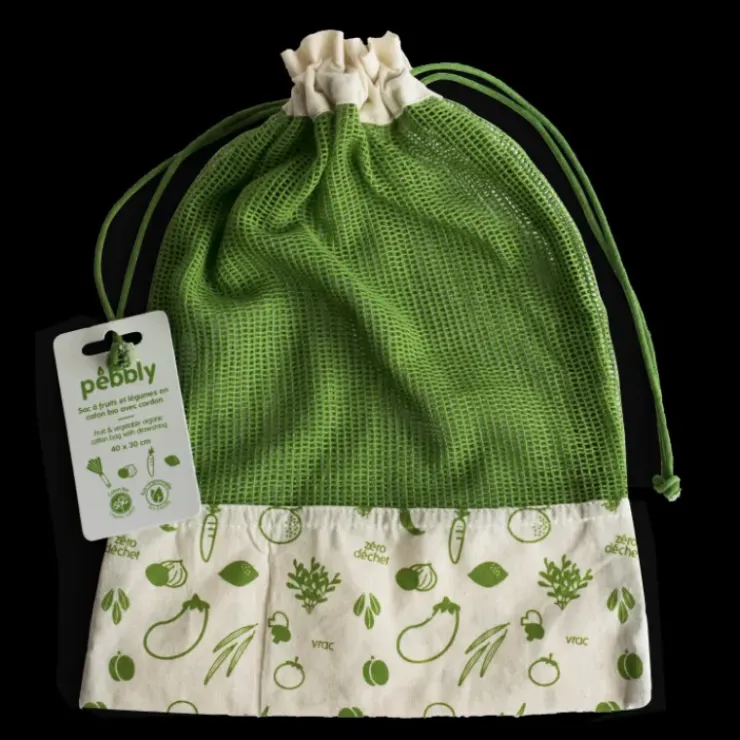 PEBBLY Sac à Légumes Coton Bio Vert 30 x 40 cm Clearance