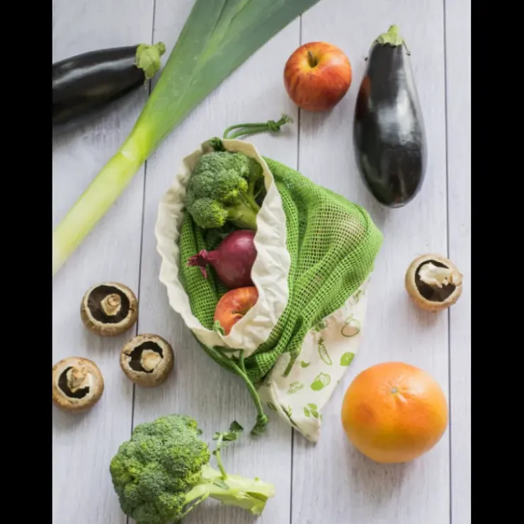 PEBBLY Sac à Légumes Coton Bio Vert 30 x 40 cm Clearance