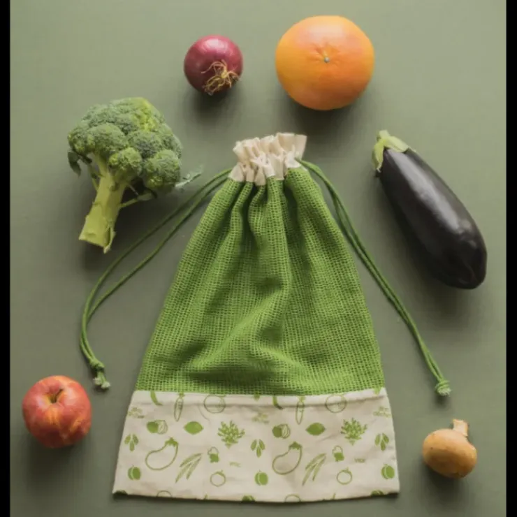 PEBBLY Sac à Légumes Coton Bio Vert 30 x 40 cm Clearance