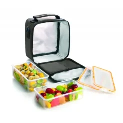 IBILI Sac Lunch Isotherme + 2 Boîtes Hermétique Plastique Orange Hot