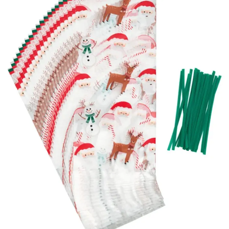 WILTON Sachet Bonbon Esprit de Noël 11 x 23,5 cm avec Attaches Sachet (x20) Clearance