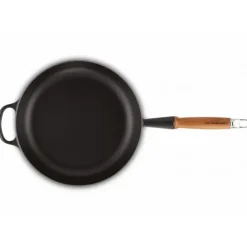 LE CREUSET Sauteuse en Fonte 28 cm Noir Mat avec Manche en Bois Signature Best