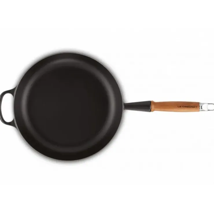LE CREUSET Sauteuse en Fonte 28 cm Noir Mat avec Manche en Bois Signature Best