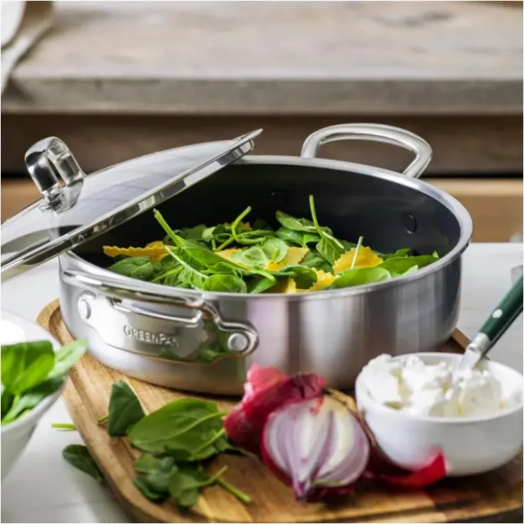 GREENPAN Sauteuse Inox Ø 26 cm avec Couvercle PREMIERE Hot