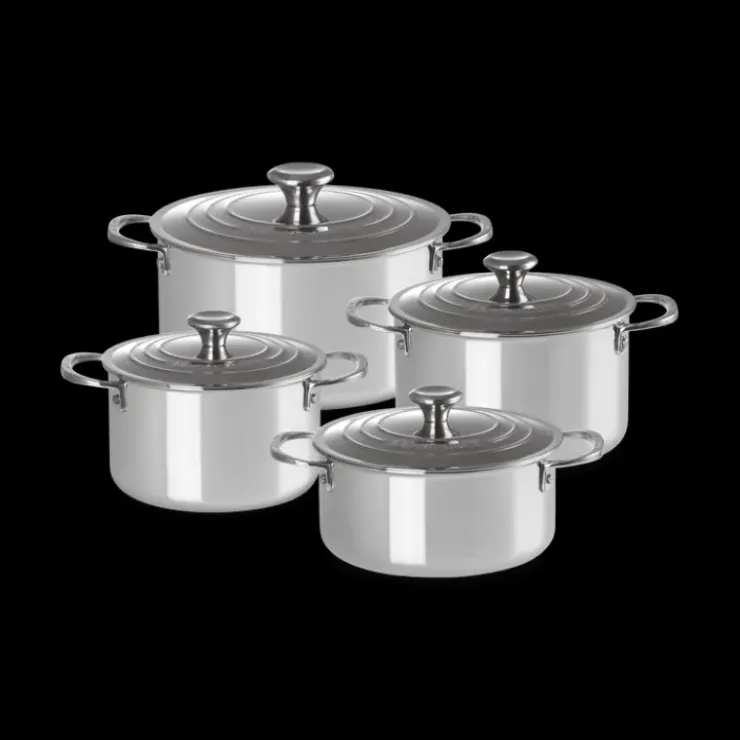 LE CREUSET Set 4 Pièces Casseroles et Faitout Inox Signature New