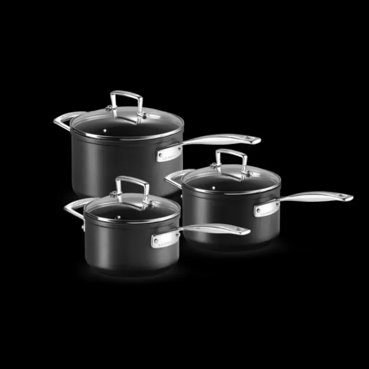 LE CREUSET Set 3 Pièces Casseroles Les Forgées avec Couvercle en Verre Hot