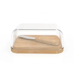PEBBLY Set Beurrier en Verre et Bambou New