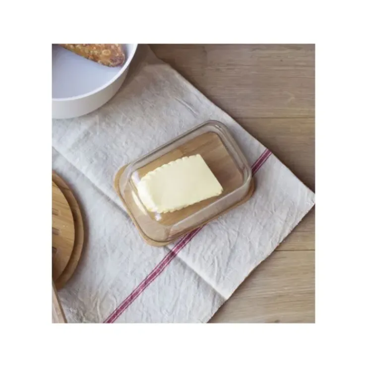 PEBBLY Set Beurrier en Verre et Bambou New