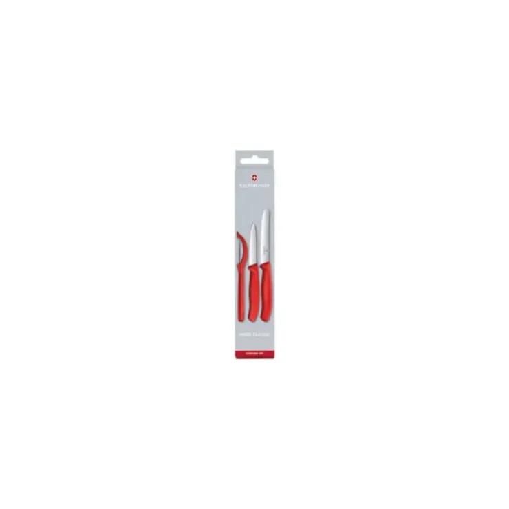 VICTORINOX Set Couteau d'Office, Couteau à Tomate et Epluche Légumes Rouge Swiss Classic Hot