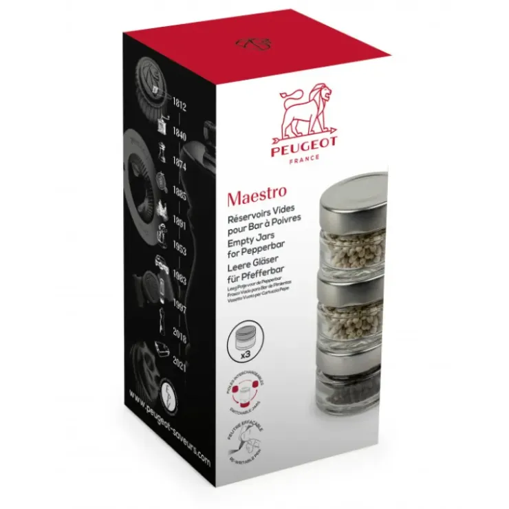 PEUGEOT Set de 3 Pots Vides pour Moulin à Poivre Maestro