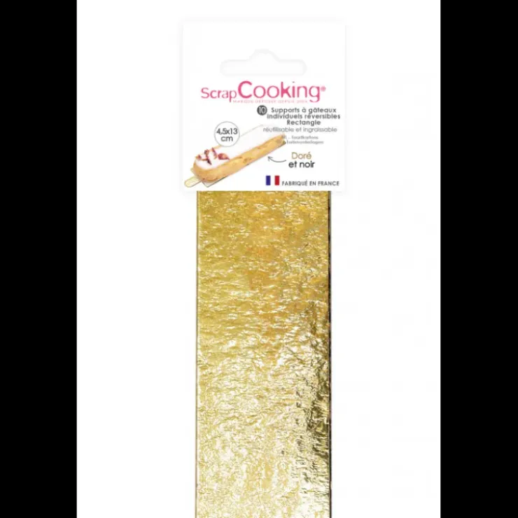 SCRAPCOOKING Supports Gâteau Or et Noir Rectangle 4,5 x 13 cm (x10) Sale