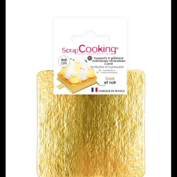 SCRAPCOOKING Supports Gâteau Or et Noir Carré 8 cm (x10) New