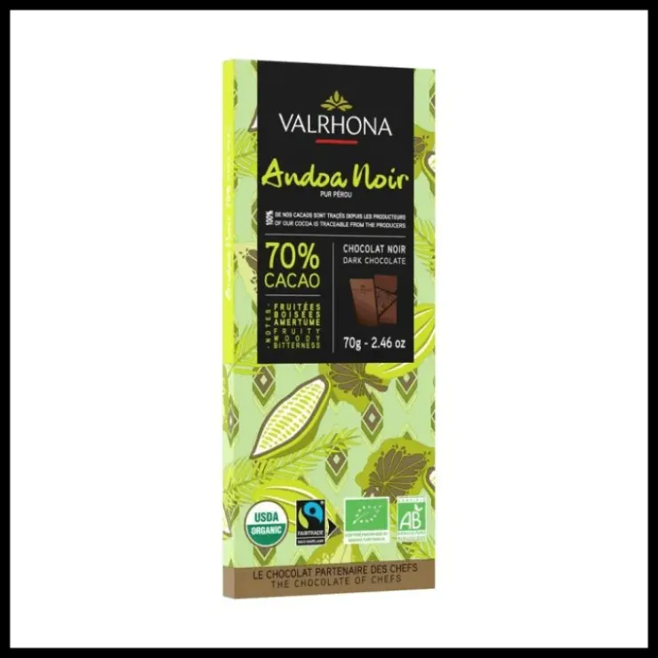 VALRHONA Tablette de Chocolat Noir Andoa 70% Bio 70 g